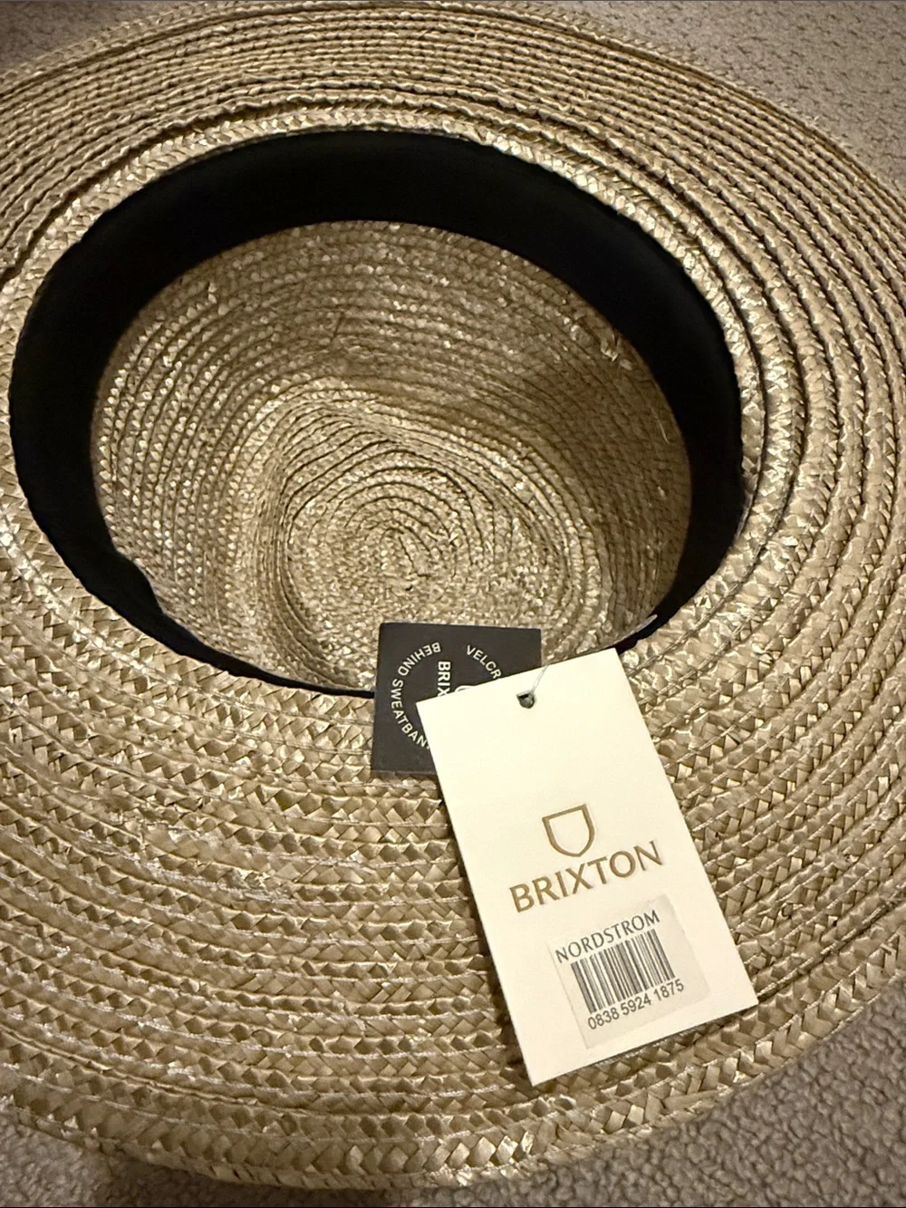 Straw Sun Hat by Brixton silver, grey Ribbon